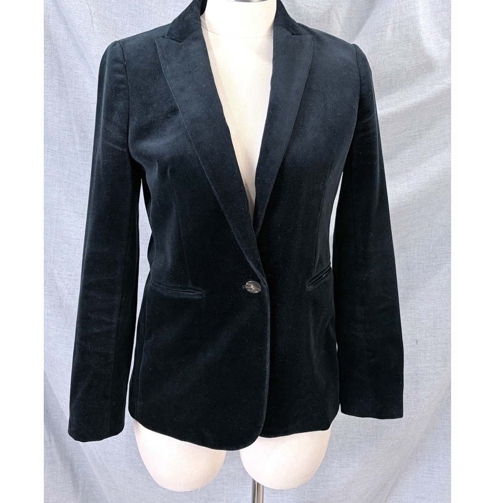 J.Crew Parke Black Velvet Blazer 2 Red Trim Striped Lining